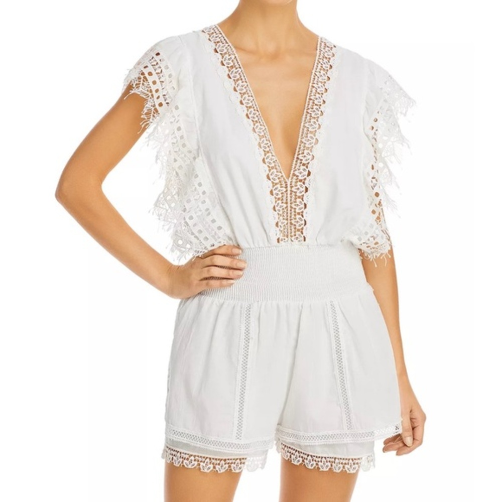 Peixoto Raja White Lace Romper S Bridal Getting Ready Honeymoon Boho
